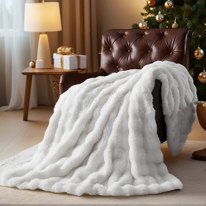 Cozy Throw Blanket, Faux Rabbit Fur Reversible Fleece Blanket, Anti-Shedding Machine Washable Chirstmas Blanket for Sofa/Bedroom/Winter Gift - 1 of 4