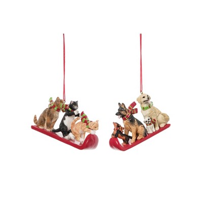 Gallerie II Cats & Dogs Sled Ornaments, A/2