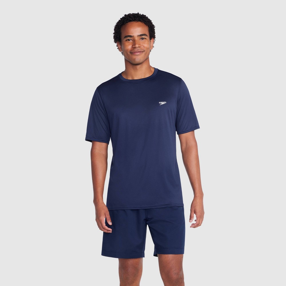 Photos - Swimwear Speedo Men's Short Sleeve Rash Guard Swim Shirt - Navy Blue XL 