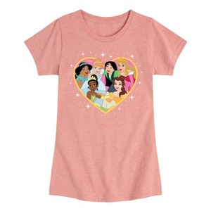 Girls' - Disney Princess - Tiana Jasmine Cinderella Rapunzel Bell Mulan Heart Fitted Short Sleeve Graphic T-Shirt - 1 of 4