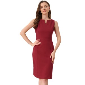 INSPIRE CHIC Women's V Neck Office Sleeveless Bodycon Midi Pencil Dress - 1 of 4
