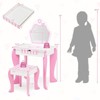 Infans Kid Vanity Set Wooden Makeup Table Stool w/ Mirror Flower Print Pink & White - 3 of 4