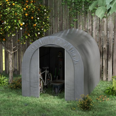 Gray 6' x 8' Portable Outdoor Storage Shed with PE Tarp