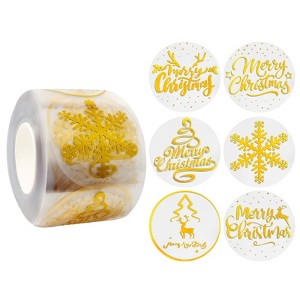Wrapables 1.5 Inch Gold Foil Christmas Sticker Label Roll, Holiday Stickers for Sealing Cards, Envelopes, Gift Boxes (500pcs), Festive Christmas - 1 of 4