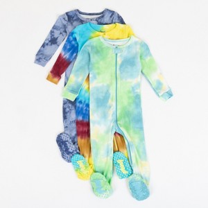 Leveret Boys Cotton Baby Footed Pajamas – 3 Pack – Tie Dye Brights Sleepers - 1 of 4