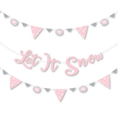 Big Dot of Happiness Pink Winter Wonderland - Holiday Snowflake Party Baby Shower Letter Banner Decor - 36 Banner Cutouts & Let It Snow Banner Letters