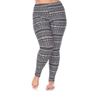 Women's Plus Size Printed Leggings - One Size Fits Most Plus - White Mark - 1 of 3