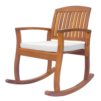 Outsunny Outdoor Patio Acacia Wood Rocking Chair with Cushioned Seat - White 1 PC