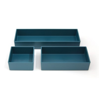 TRU RED 3 Piece Plastic Drawer Organizer Teal TR55299