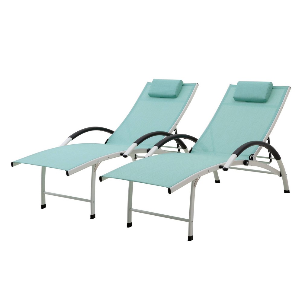 Photos - Garden Furniture 2pk Outdoor Five Position Adjustable Chaise Lounge Chair Green - Crestlive