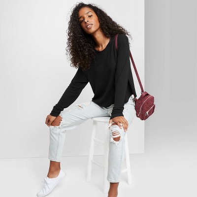Women's Long Sleeve Round Neck Cozy Boxy T-Shirt - Wild Fable™ Black L –  Target Inventory Checker – BrickSeek