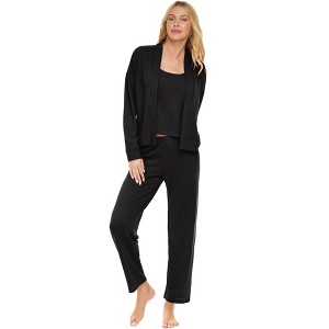 ADR Women's Pajamas Set, Soft Ribbed Knit Waffle 3 Piece Lounge Set - Cardigan Sweater, Cami Top Shirt, Pajamas Pants - 1 of 4