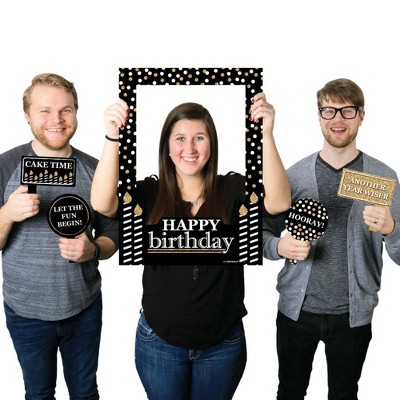 Big Dot of Happiness Adult Happy Birthday - Gold - Birthday Party Selfie Photo Booth Picture Frame & Props - Printed on Sturdy Material