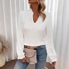 Women's V-Neck Ruffle Blouse Casual Long Sleeve Fitted Dress Shirt Elegant Office Casual Top - 2 of 4