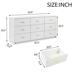 Gulches Modern White 9-Drawer Dresser - Wide Chest of Drawers, Golden Handles, Sturdy & Safe, Easy to Assemble - 1 of 4
