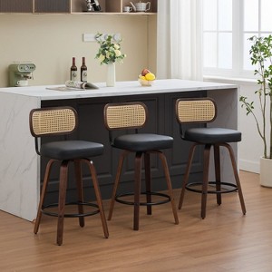 QingMoon Bar Stools Set of 2,360° Swivel Counter Stools, with Rattan Back, Upholstered Faux Leather Barstools, for Island/Kitchen/Counter - 1 of 4