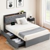 Full-size velvet bed frame with four storage drawers and USB charging station, suitable for the bedroom. - 3 of 4