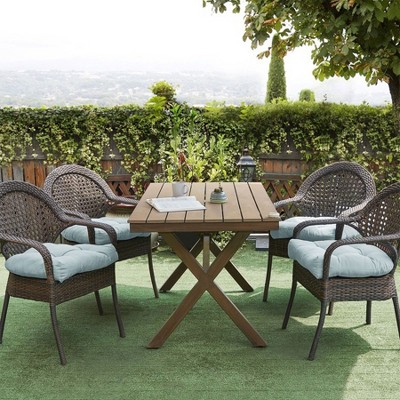 Light Blue Tufted Reversible Indoor-Outdoor Chair Cushions, Set of 2