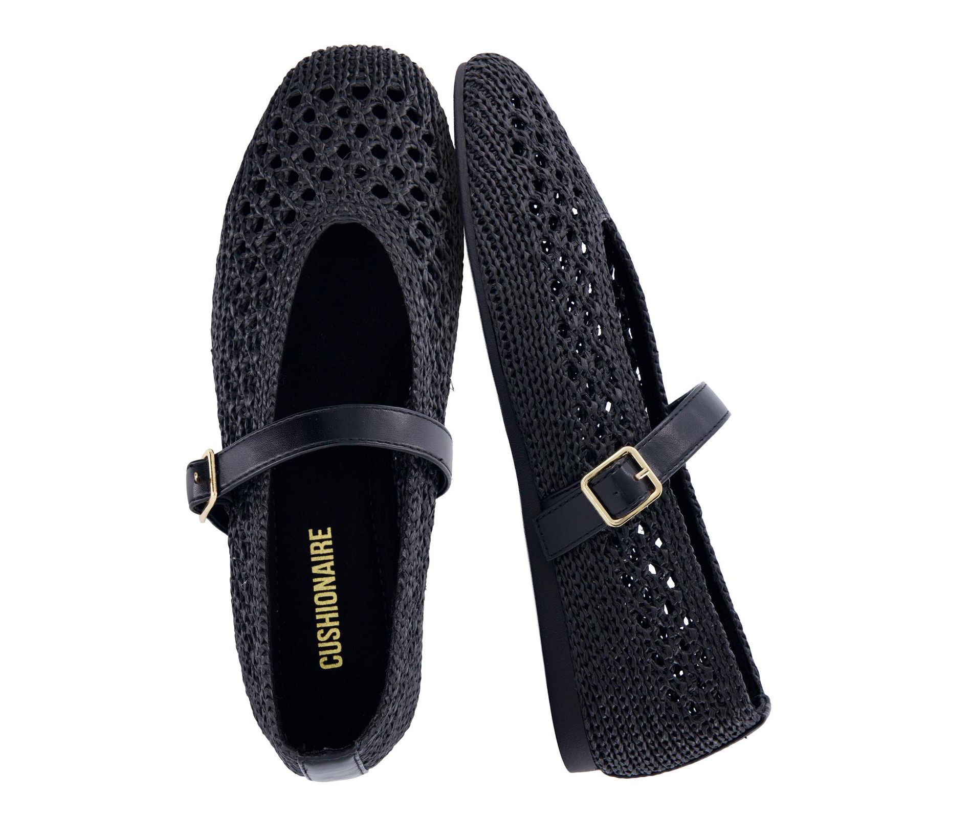 CUSHIONAIRE Graff Mary Jane Shoes for Women, Woven Ballet Flats with Adjustable Buckle Strap, Lightweight Slip On Shoes