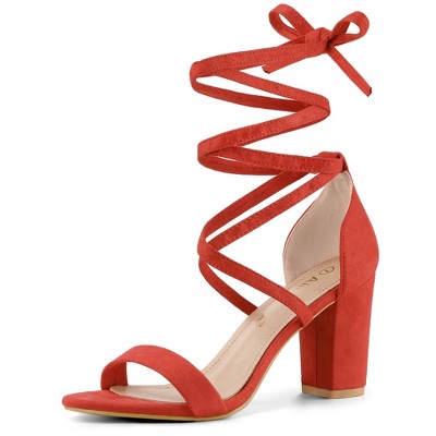 Allegra K Women's Back to College Open Toe Lace Up Chunky High Heels Strappy Sandals