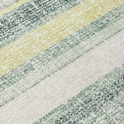 HomeRoots 8' X 10' Pale Aqua And Lime Green Striped Washable Indoor Outdoor Area Rug