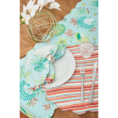 Laguna Breeze Blue Cotton Quilted Reversible Round Placemats Set of 6