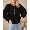 Women's Spring Fall Babydoll Peplum Blouse Shirt Puff Long Sleeve Bow Tie Front Trendy Cute Going Out Tops - 3 of 4