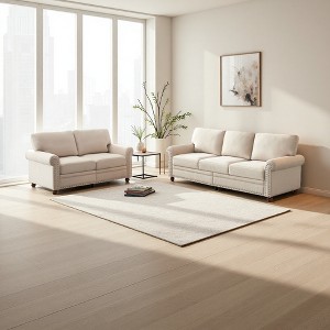 Linen 2+3 Seat Sofa Set with Storage & Round Arms - 1 of 4