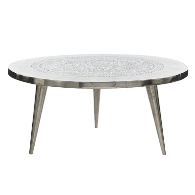Silver Round Aluminum Traditional Coffee Table, 38"