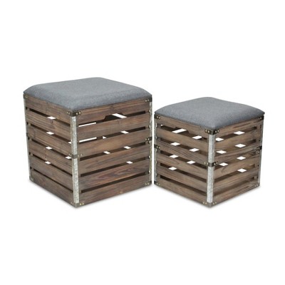 Cheung's SiloSong Set of 2 Square Wood Slat Storage Bench - Gray