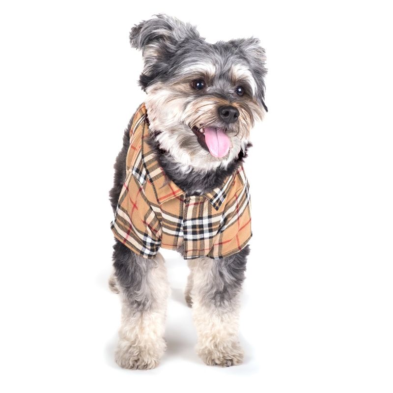 The Worthy Dog Beige Plaid Flannel Button Up Look Pet Shirt, 3 of 5