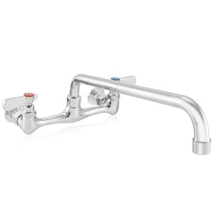 GRIDMANN Commercial Wall Mount Sink Faucets, 8" Centers with Swivel Spouts, NSF, Dual Lever Handles, Brass Construction, Chrome Polished Finish - 1 of 4