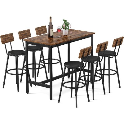 Zevemomo 7-Piece Counter Height Dining Set for 6, High Top Table with 6 PU Stools, Space-Saving Brown Bar Table Set for Small Spaces£¬brown