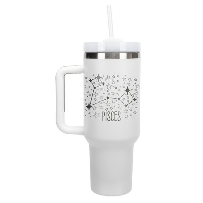 100 North Pisces Zodiac Astrology Star Sign Wrap-Around 40 Oz. Stainless Steel Water Bottle Coffee Mug, Spill & Leak Resistant, Travel Tumbler with