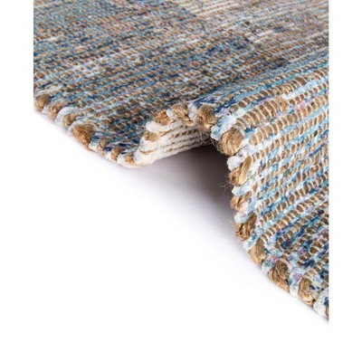 Handwoven Blue Cotton and Synthetic Square Area Rug