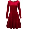 Women's Scoop Neck Wrist Sleeve Length Dress Solid Slim Flowy Swing A-Line Velvet Cocktail Party Dress - 2 of 4