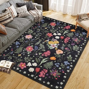 Boho Washable Floral Rugs, Large Living Room Rug, Non-Slip Soft Indoor Rugs for Bedroom, Area Rug Carpet for Dining Room Guest Room - 1 of 4