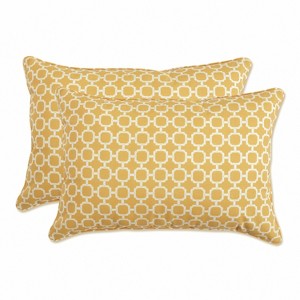 2pc 16.5" x 24.5" Outdoor Lumbar Throw Pillows Yellow/White Geometric - Pillow Perfect - 1 of 4