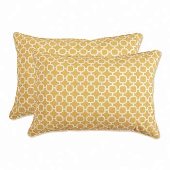 2pc 16.5" x 24.5" Outdoor Lumbar Throw Pillows Yellow/White Geometric - Pillow Perfect