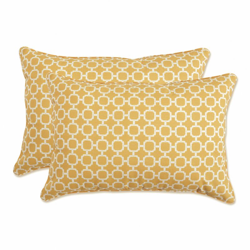 2pc 16.5&#34; x 24.5&#34; Outdoor Lumbar Throw Pillows Yellow/White Geometric - Pillow Perfect, 1 of 6