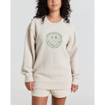 Samii Ryan | Smiley® Flourish Waffle Crewneck, Tan, Medium, 3