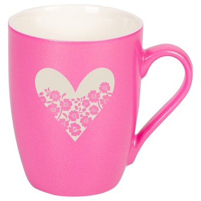 Elanze Designs Heart and Flowers 10 Ounce Ceramic Laser-Etched Engraved Drinkware Mug, Metallic Princess Pink