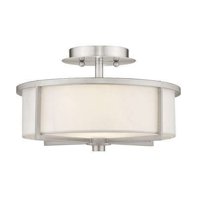 Wesley Brushed Nickel 2-Light Semi-Flush Drum Ceiling Fixture