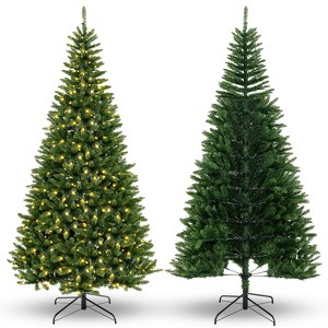 Tangkula 8 FT Artificial Xmas Tree 270° Christmas Tree with 1137 Evergreen Branch Tips 360 Warm White LED Lights  Green - 1 of 4