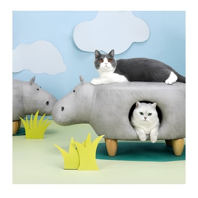 Tree City Cute Hippo Styled Shoe Bench with Hidden Cat Bed | Pets & Humans Share Home Decor