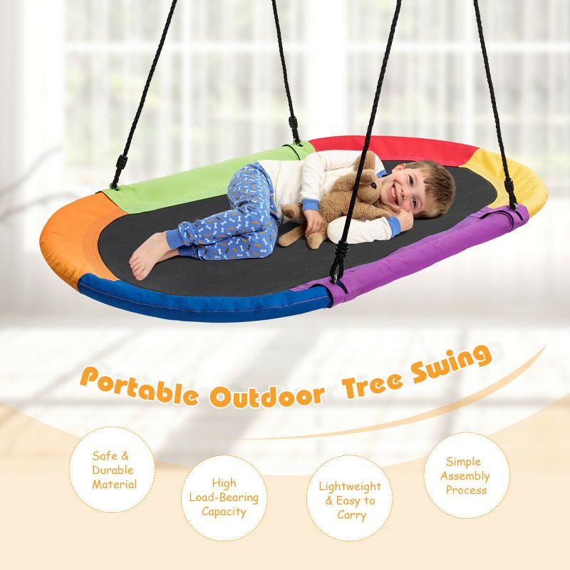 Costway 60'' Saucer Tree Swing Surf Outdoor Adjustable Kids Giant Oval Platform Swing Set Colorful/Blue/Green/Purple, 4 of 11