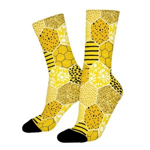 Honeycomb Hand Drawn Women Printed Crew Socks Funny Funky Socks Soft Polyester Novelty Gifts for Artists Men - 1 of 1