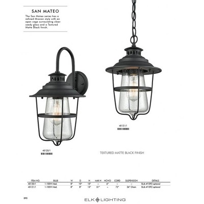 San Mateo Textured Matte Black Outdoor Pendant with Clear Seedy Glass