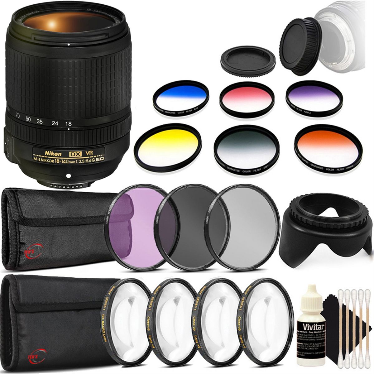Nikon AF-S DX NIKKOR 18-140mm f/3.5-5.6G ED VR Lens + 67mm Filter Kit + Macro Kit + Tulip Lens Hood