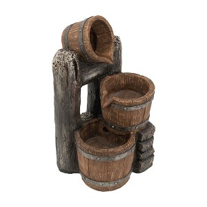 Okak 3-Tier Waterfall Fountain with Inner Water Pump, Water Fountain with 3 Decorative Buckets Design, Outdoor Fountain for Garden, Patio, Brown - 1 of 4